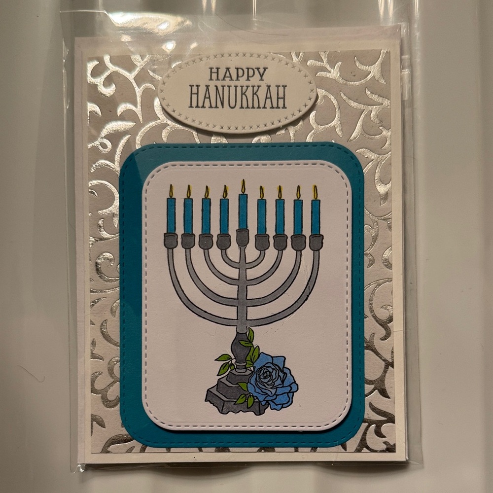 Charming Hanukkah Cards with Blue and Silver Menorah